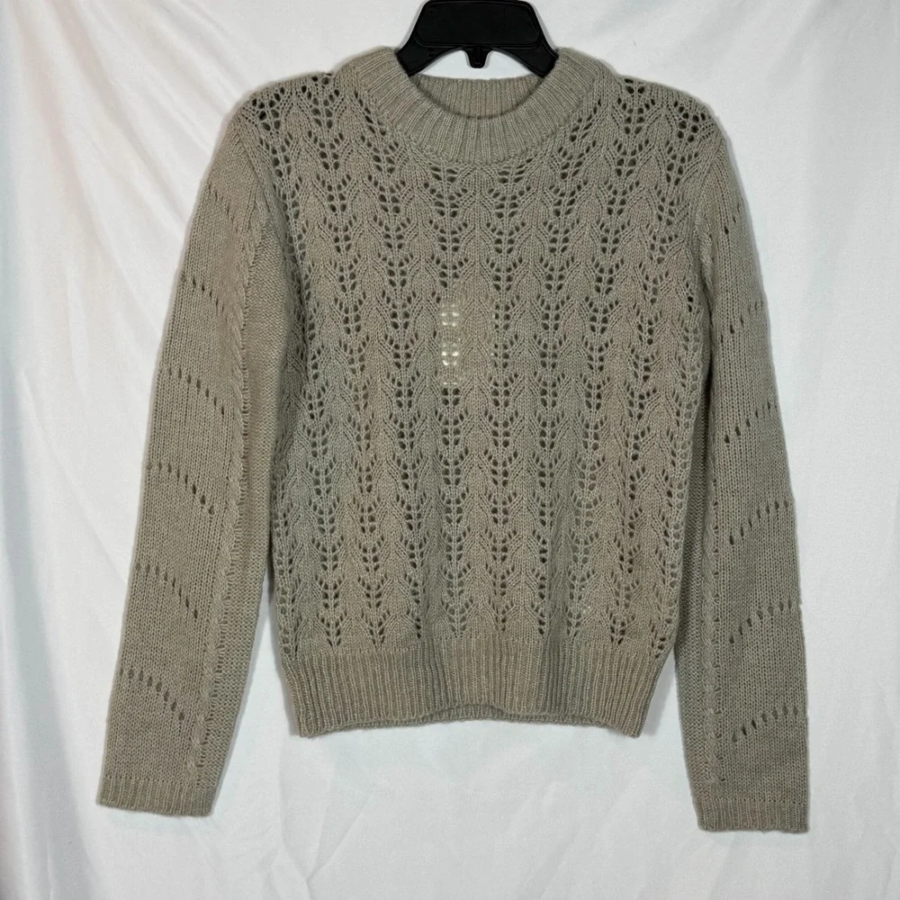 REVOLVE English Factory Eyelet Fuzzy Wool Knit Sweater. Gray. Size Small NWT - Picture 1 of 16